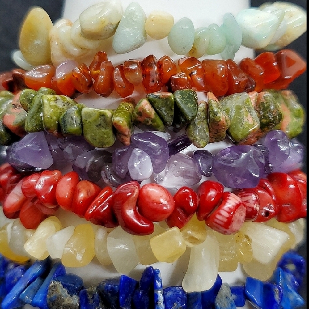 Charka Healing Gemstones Crystal Chips Bracelets 7Pcs LS1